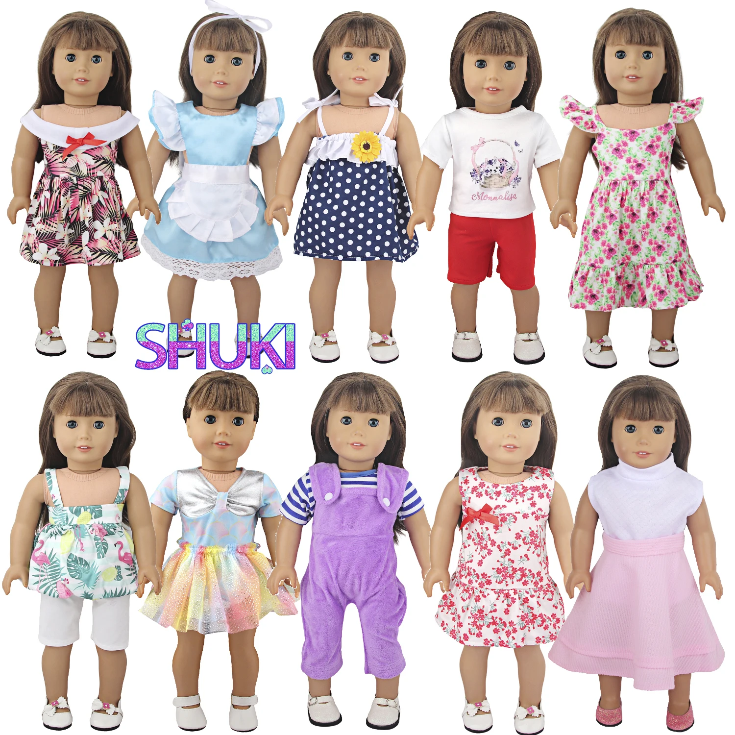 18 Inch American Doll Dress Clothes Set T-shirt+Overall Set Outfit Suit For 43cm Baby New Born Doll Russia Girl Doll Accessories