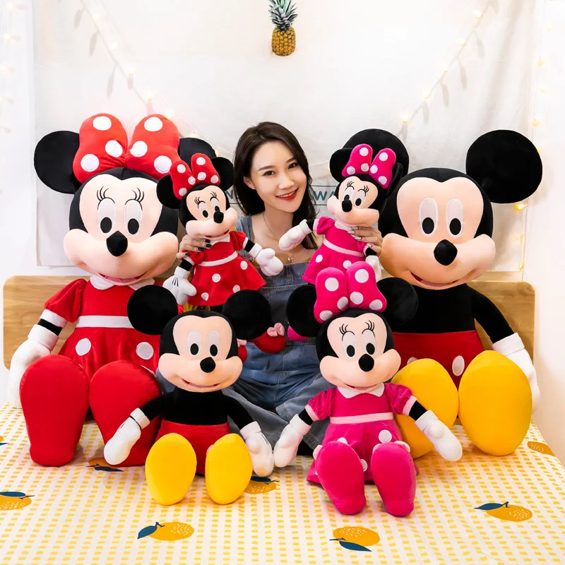 

Cartoon Disney Couple Mickey Minnie Doll 35cm Anime Red Pink Minnie Mouse Plush Toys Girlfriend Children Gifts Lovely Plush Toy
