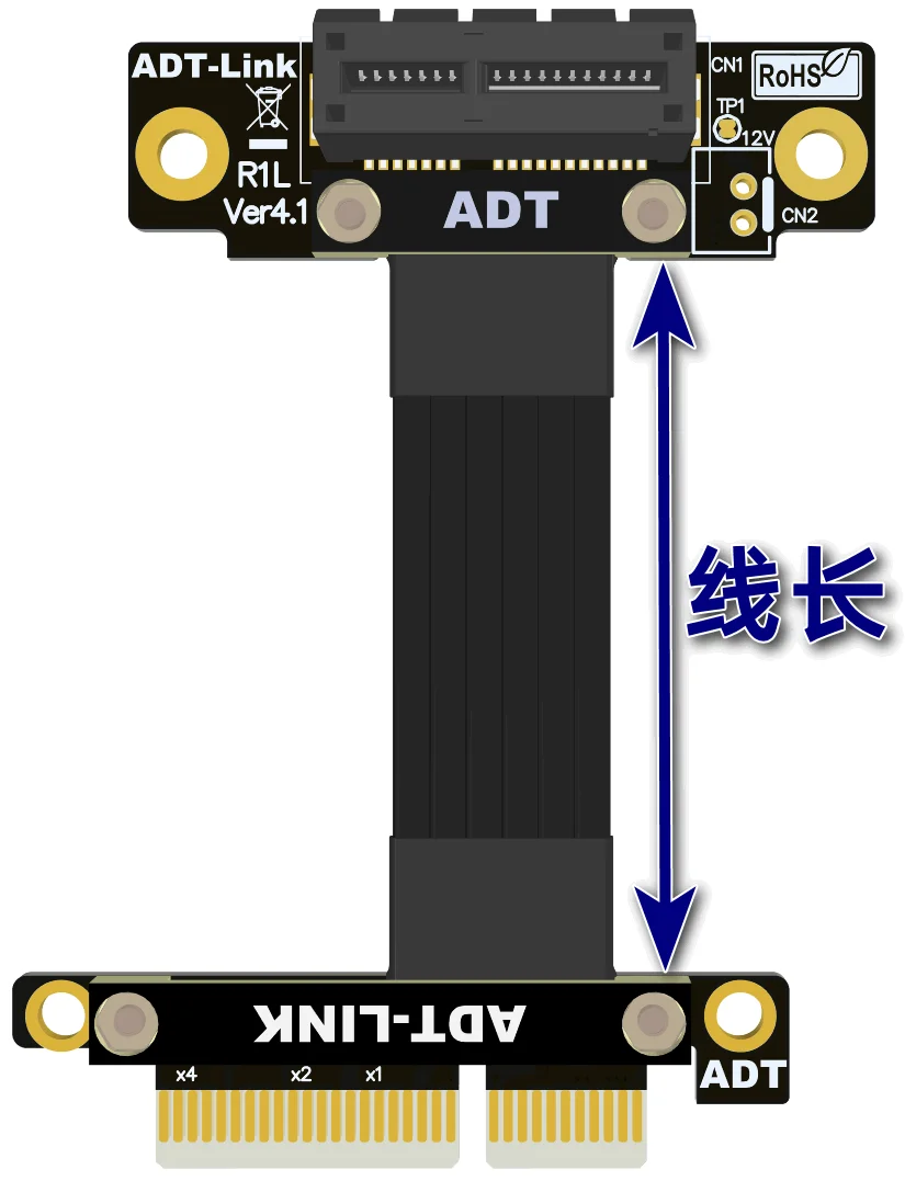 Cable de extensión de cinta profesional PCIe 4,0x1 A x4 hembra a macho, PCI E 1x a 4x, tarjeta elevadora, extensor de GPU Vertical de 90 grados