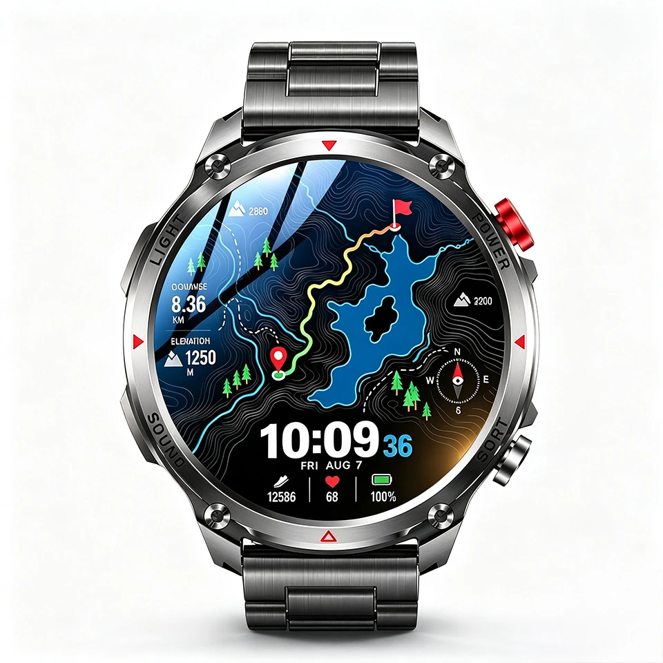 New Durable 1100mAh Battery T-rex4 Men Smart Watch 1.7"HD Screen GPS Sport Tracker Flashlight Waterproof Watch For Android 2026
