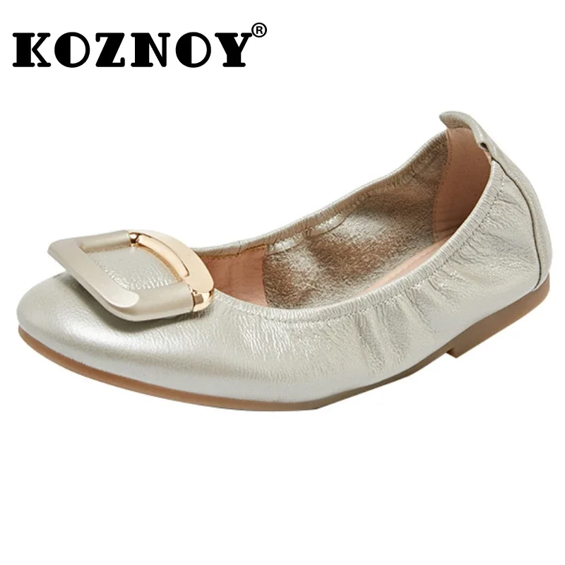 Koznoy 2cm Cow Genuine Leather Slip on Ladies Woman Shallow Moccasin Flats Summer Comfy Soft Soled Luxury Ethnic Loafer Shoes