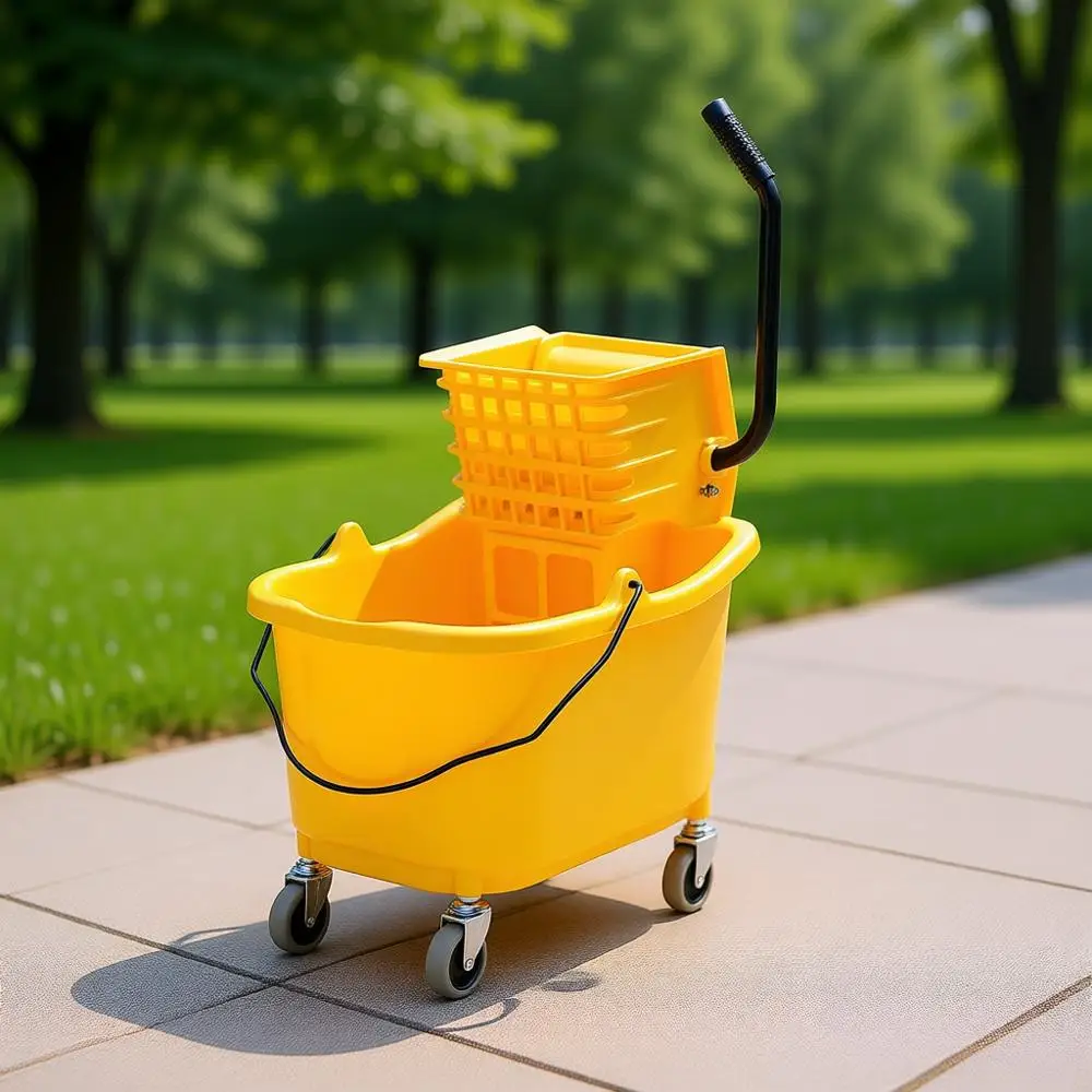 

35-литровое желтое ведро для мытья полов с колесами для регулярного использования