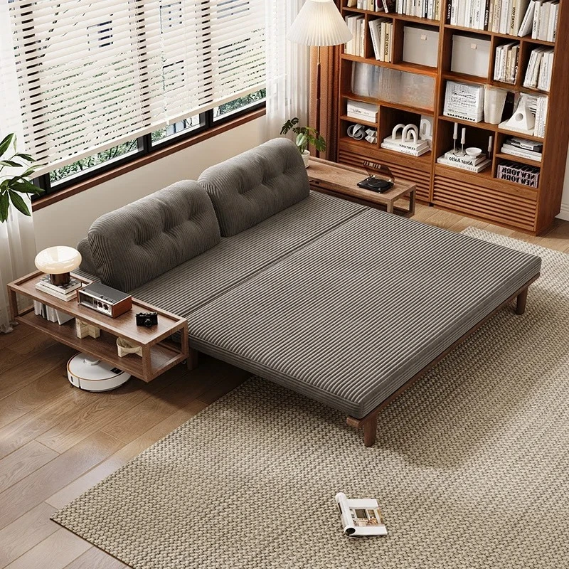 

Solid wood sofa bed folding dual-purpose small apartment living room multi-functional storage bed movable retractable bed