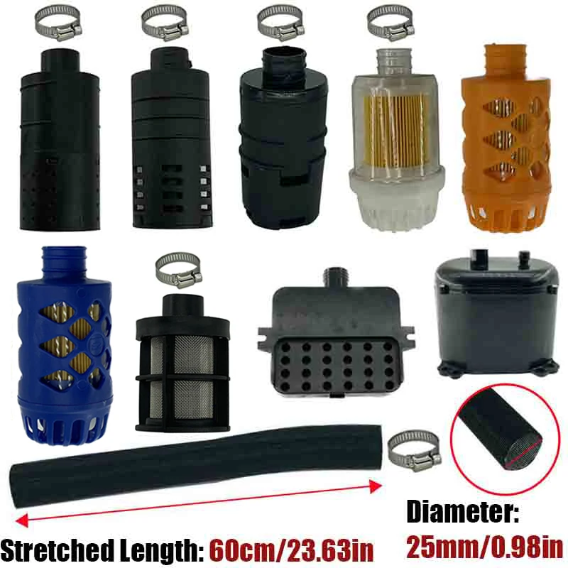 25mm Air Diesel Standkachel Luchtfilter Demper Inlaattraject Verwarming Duct Buis Slang 0.6m Fit Voor Eberspacher Webasto Zwart