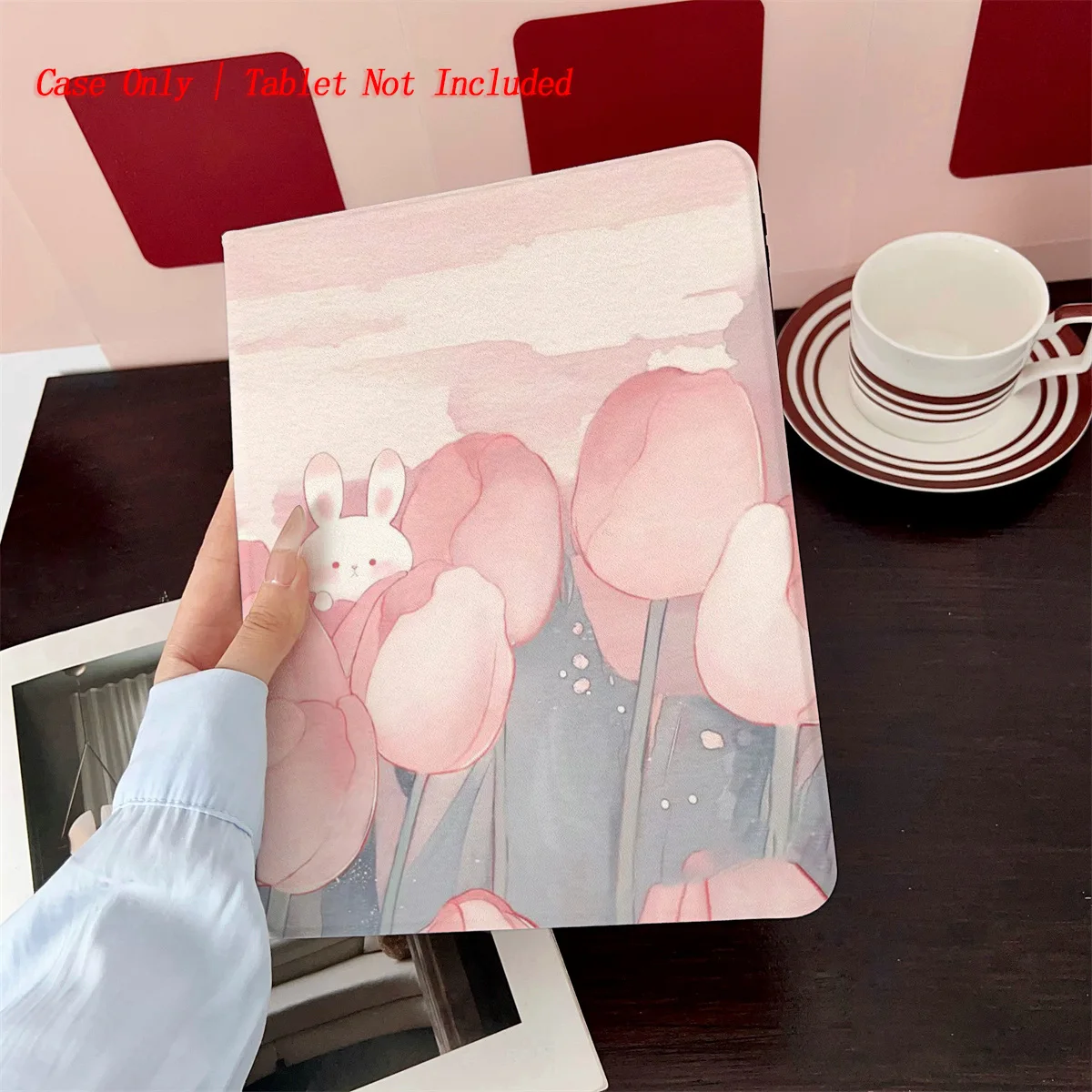 

Sweet Blush Flower Buds + White Bunnies Design iPad Case for Air 11 M3/6 10.9 3rd Gen 9.7 Anti-Scratch Cover with Pen Slot