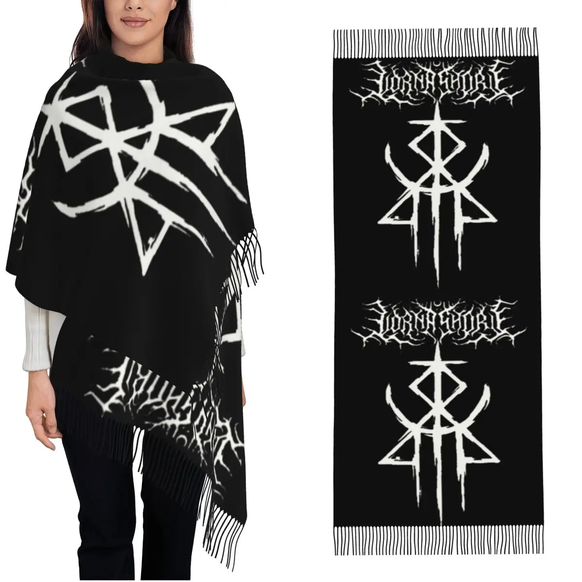 

Lorna Shore Death Metal Band Scarf for Womens Fall Winter Cashmere Shawl Wrap Long Large Scarves with Tassel for Evening Dress