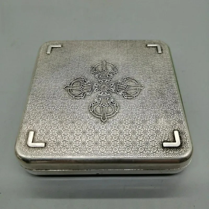 Antique Bronze Collection, White Bronze Silver-plated Openwork Ink Box, Four Treasures of The Study Decorative Item