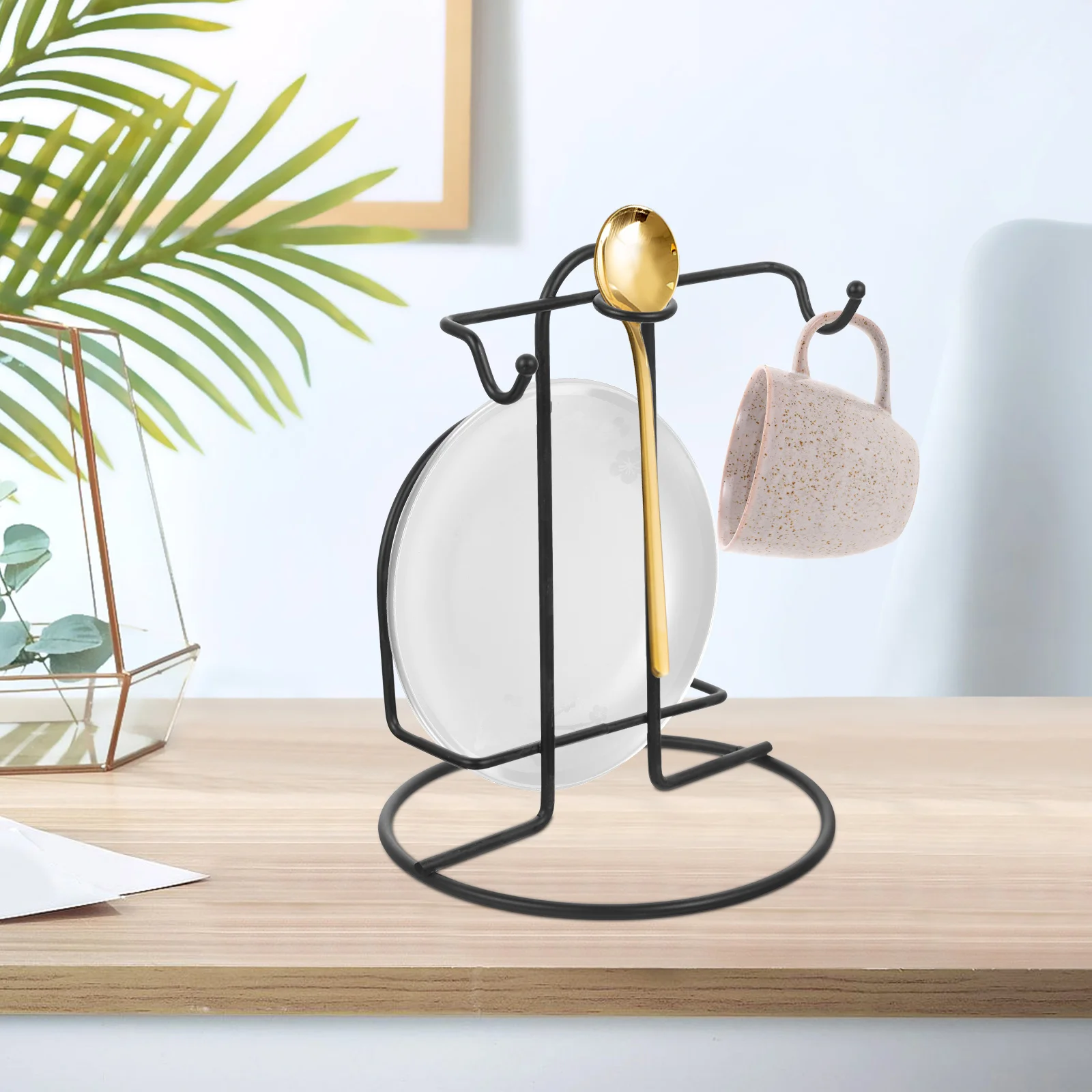

Sturdy Iron Cup Holder Desktop Stand For Coffee Espresso Plate Display Metal Rack Small Kitchen Countertop Storage Iron