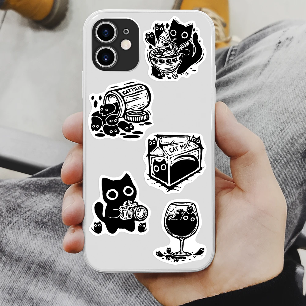Abstract Black Cat Art Sticker DIY Toys Gift for Scrapbook Junk Journal Laptop Phone Luggage Bottle Guitar Decorative Waterproof