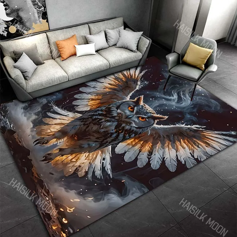 1PC Mystic owl spreading fiery wings Carpet for Living Room Bedroom Sofa Home Decor Rus Non-slip Floor Mat Luxury Gift