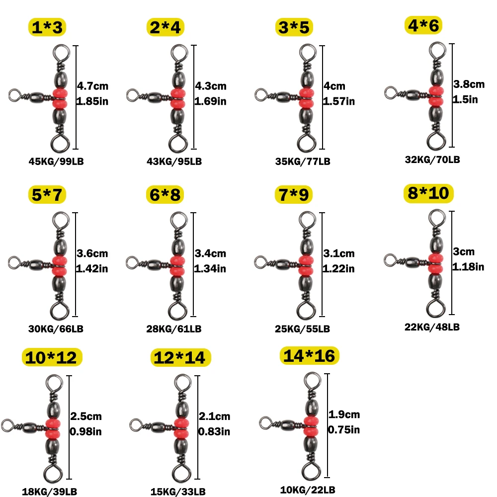Triple Barrel T-Swivel Fishing Connector 3 Way Cross Line Swivel Red Bead Rolling Swivels Saltwater Fishing Tackle Accessories