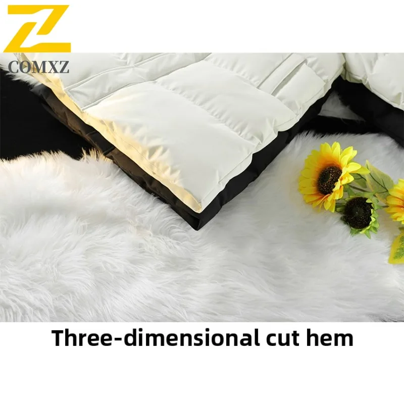 COMXZ Padding Coat Mid-Length Solid Color Hood Working Windproof Parka Loose Thickened Lightweight Autumn Winter Trench Coat