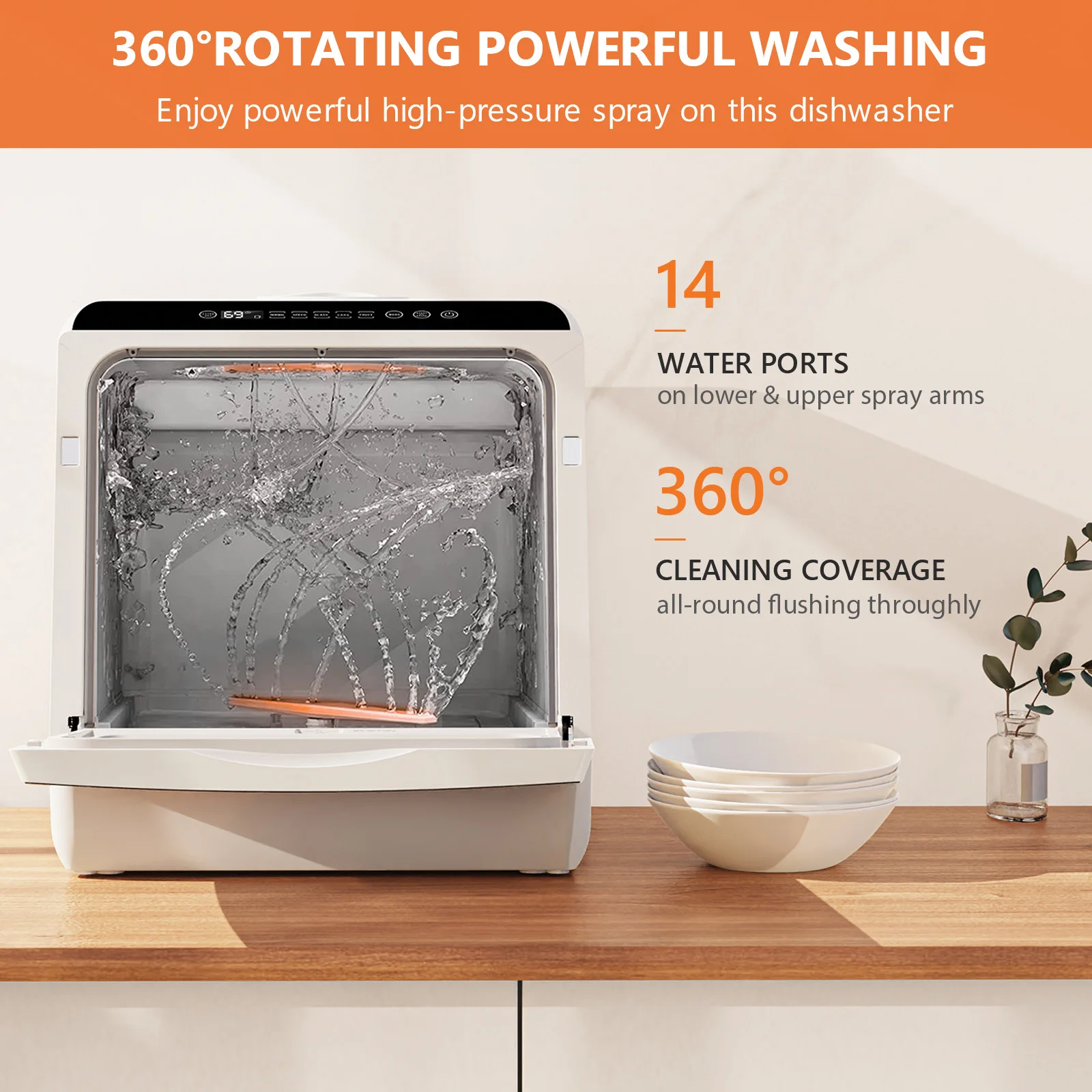 AIRMSEN Portable Dishwasher, 6 Wash Programs, Dual Water Supply, Auto Drying, Perfect for Kitchens, Apartments, RVs