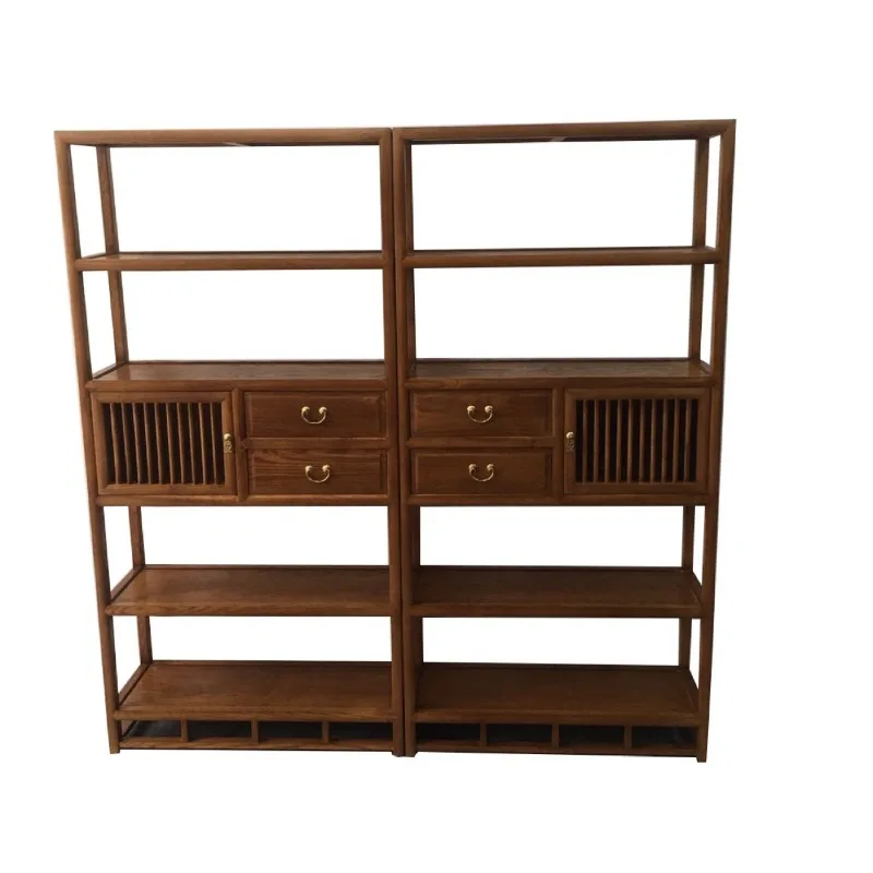 

New Chinese ash wood furniture bookcase combination living room walnut