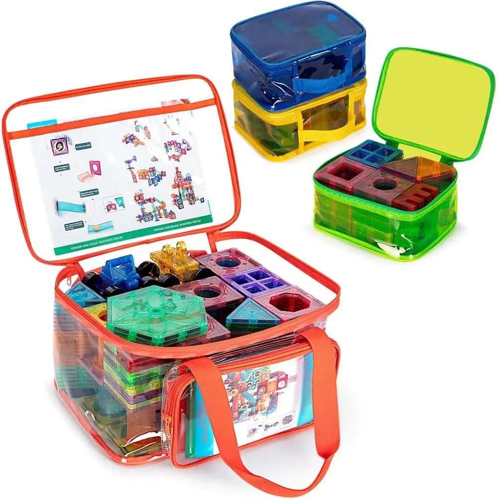 Clear PVC Magnetic Building Blocks Storage Bag, Travel Organizer Case for Toys and Board Games