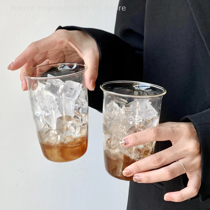 ถ้วยกาแฟม้วนถ้วยลาเต้แก้วในครัวเรือน Drinkware น้ําผลไม้นมแก้วง่ายโปร่งใสขวดน้ําเครื่องแก้วถ้วย Coffeeware