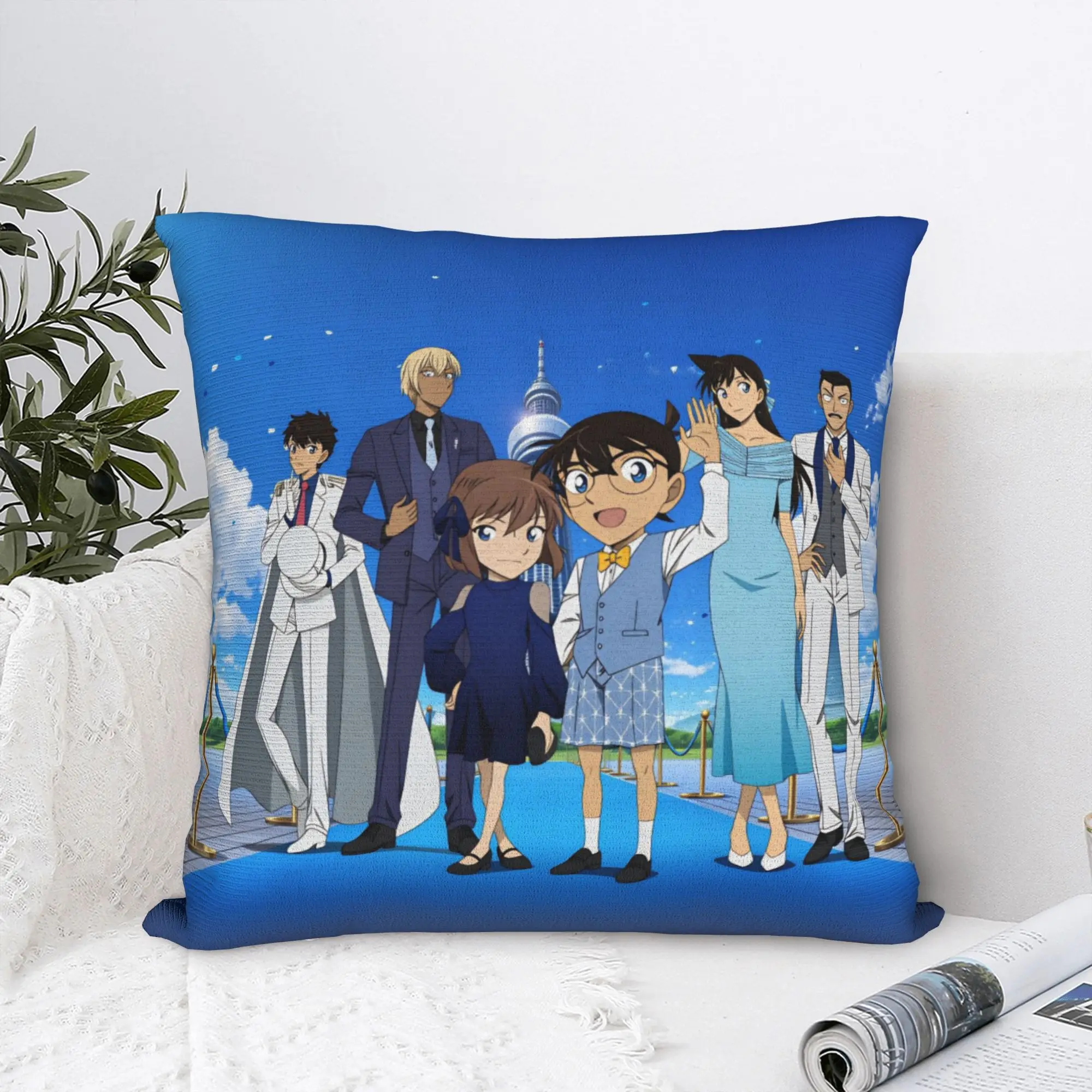 Nordic Style Toru Amuro Detective Conan Edogawa Cushion Cover 40x40cm Soft Kaito Kid Ai Haibara Ran Mouri  Pillow Case