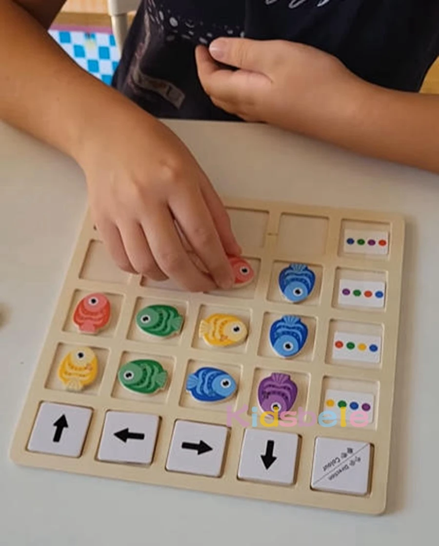 Gioco di allenamento cognitivo in legno Giocattoli per ragionamento logico Montessori - Scheda logica per smistamento e direzione dei colori per bambini