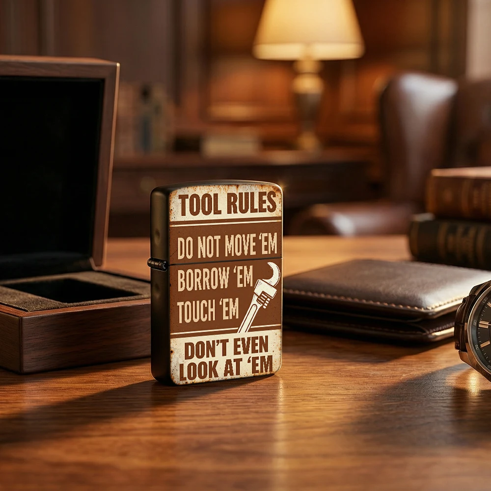 Flip Top Lighter Vintage Tool Rules Wrench Garage Retro Sign Art Pattern lighters vintage lighters for smokers Garage Style