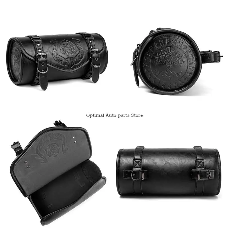 Motorcycle Tool Gothic Punk PU Leather Construction Spacious Compartments Quick Install Straps Bag