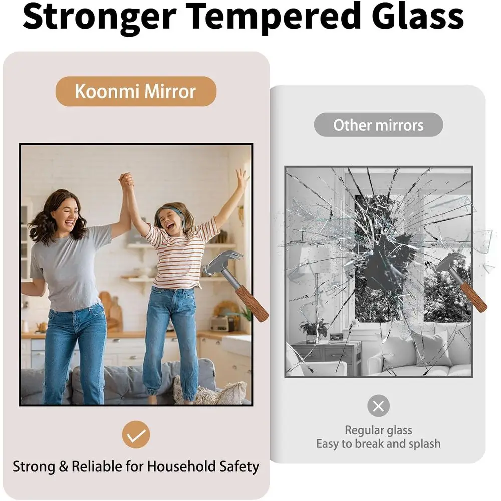 Bruchsicherer 30x40 Badezimmerspiegel aus gehärtetem Glas mit modernem Rahmen aus mattem Aluminium und verzerrungsfreiem HD-Ansicht