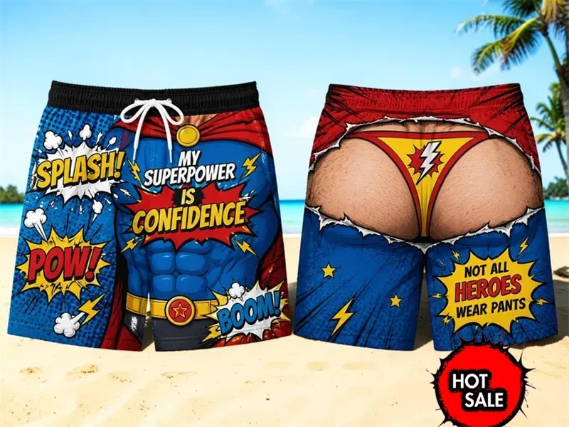 3D Printed Funny Gag Beach Shorts Men Novelty Party Cool Loose Fashion Casual Hawaiian Trendy Quick Dry Summer Vacation Prank