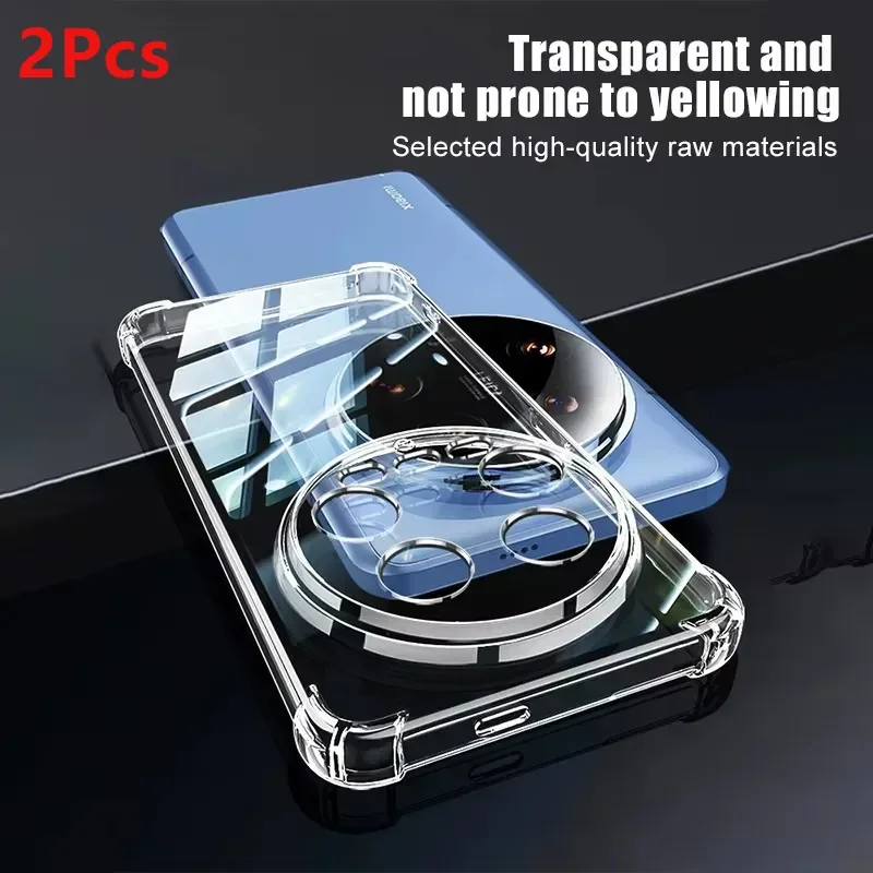 

2Pcs Airbag Shockproof Transparent Silicone Case For Xiaomi Mi 15 14 14T 13 12 12S Pro Ultra Soft TPU Cover