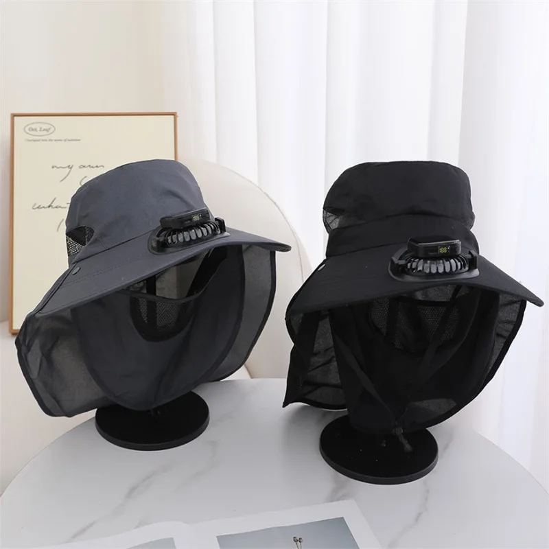 Charging Fan Hat Working Outdoors Breathe Sunshade Cap Camping Fishing Hiking Sunscreen Fisherman Hat Mosquito Insect Proof Hat