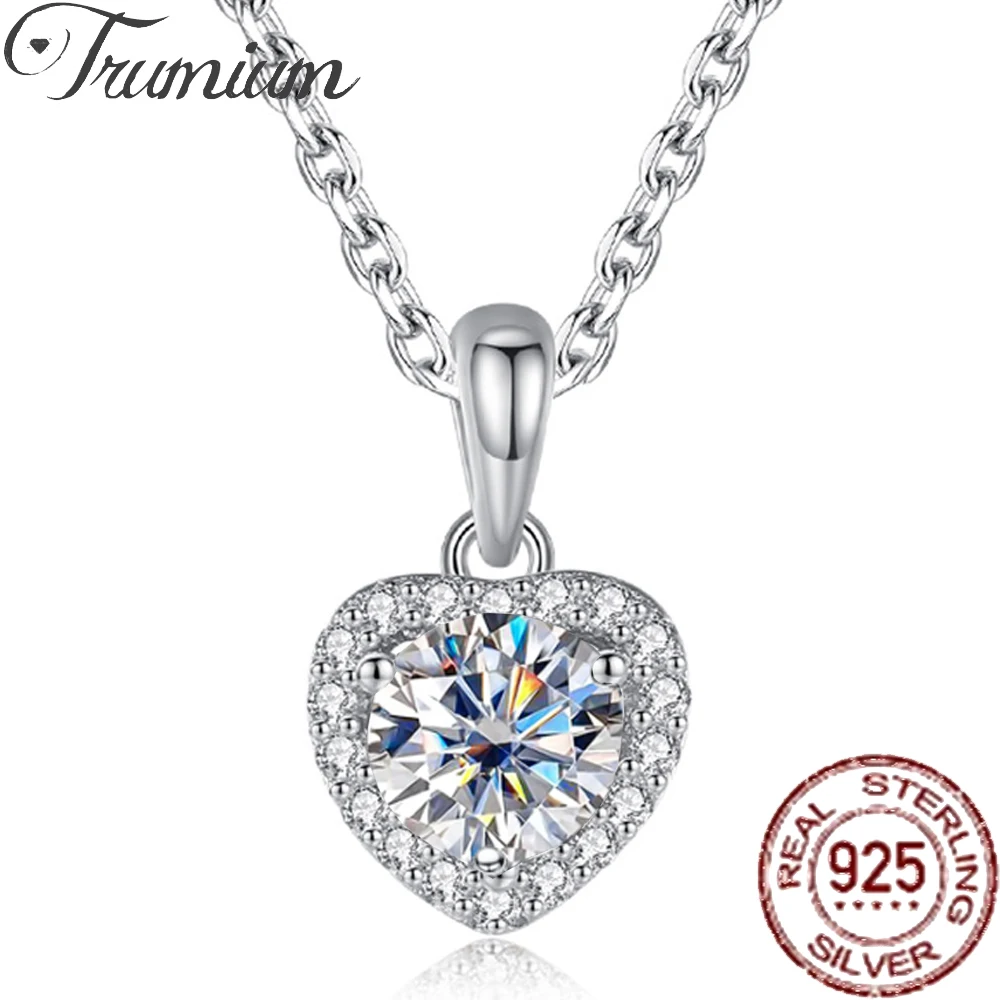 Trumium 1CT Moissanite Necklace for Women 925 Sterling Silver Heart Necklace Sparkling Birthday Wedding Jewelry with Certificate