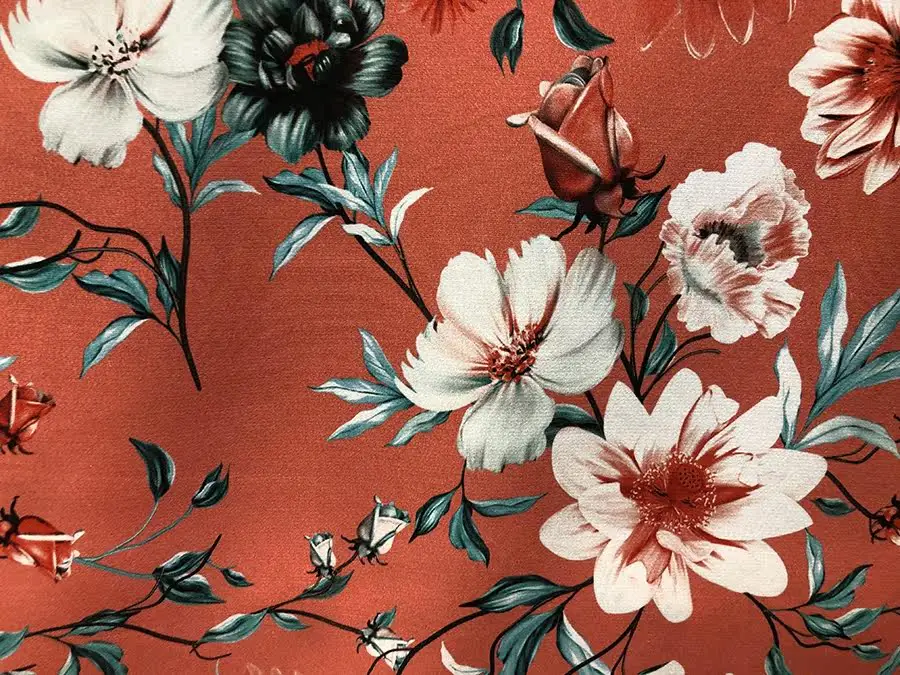 Designer Cloth 30 Momme Heavy Crepe Elastic Silk Clothing Fabric Skin Lining Orange Pink Flower Spray Painting Silk Fabric DIY