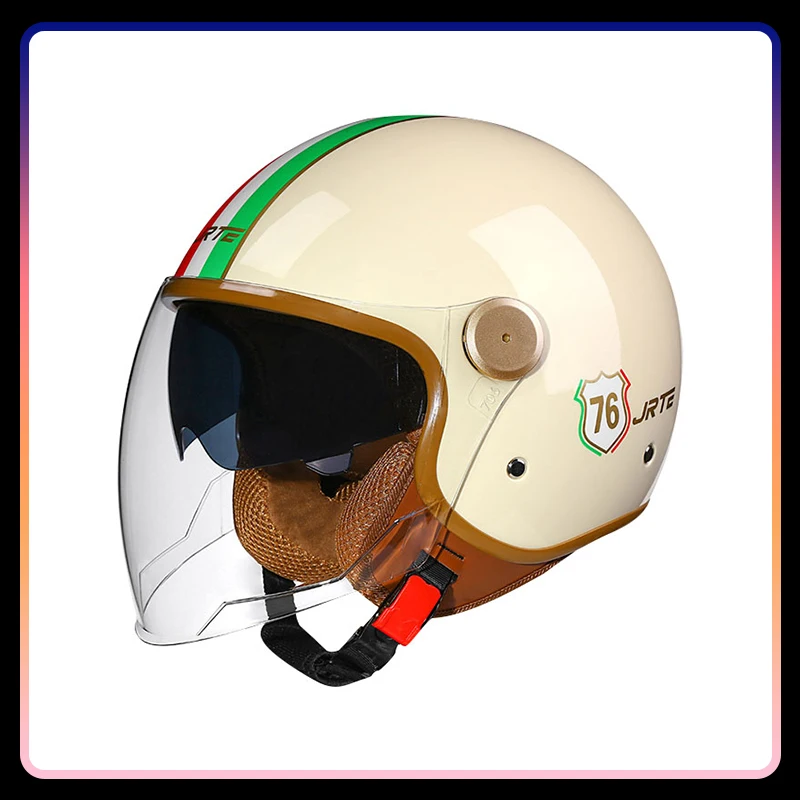 DOT ECE Open Face Helmets Jet Motorcycle Helmet Daul Lens Retro Semi-open Helmets Double Visor Men Women Motorcycle Accessories