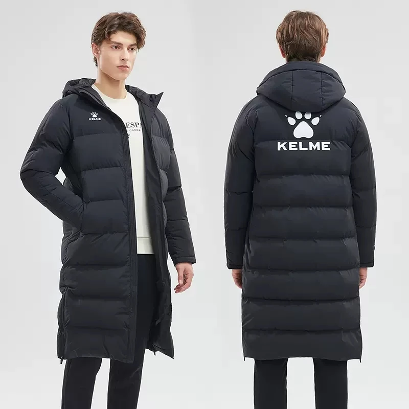 KELME Men Winter Jacket Long Solid Sports Training Coat  Overcoat Outrwear Warm Cotton Padded Winter Coat Men Women 9261MF1015