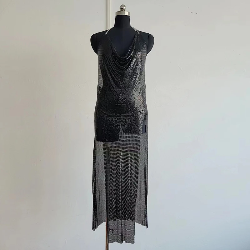 Glitzerndes Damen-Maxikleid mit Pailletten, rückenfrei, Spaghettiträgern, für Abendpartys, funkelnde Aluminium-Nakidka auf dem Badeanzug 2026 – Detail 8