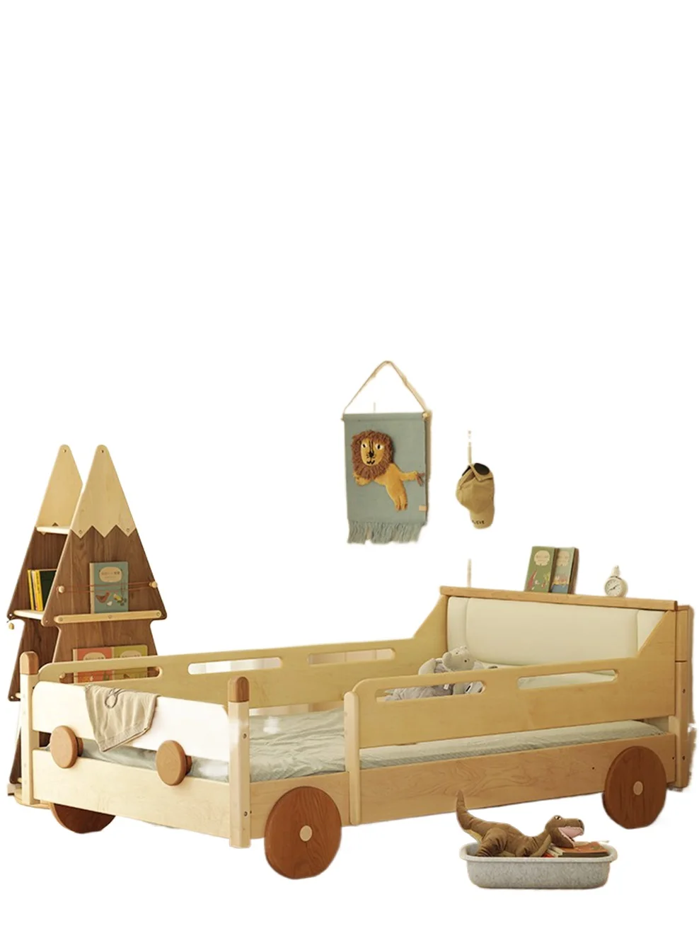 

Car bed solid wood with guardrail children's bed boy baby bed log 1m 5 soft bag 1m 35