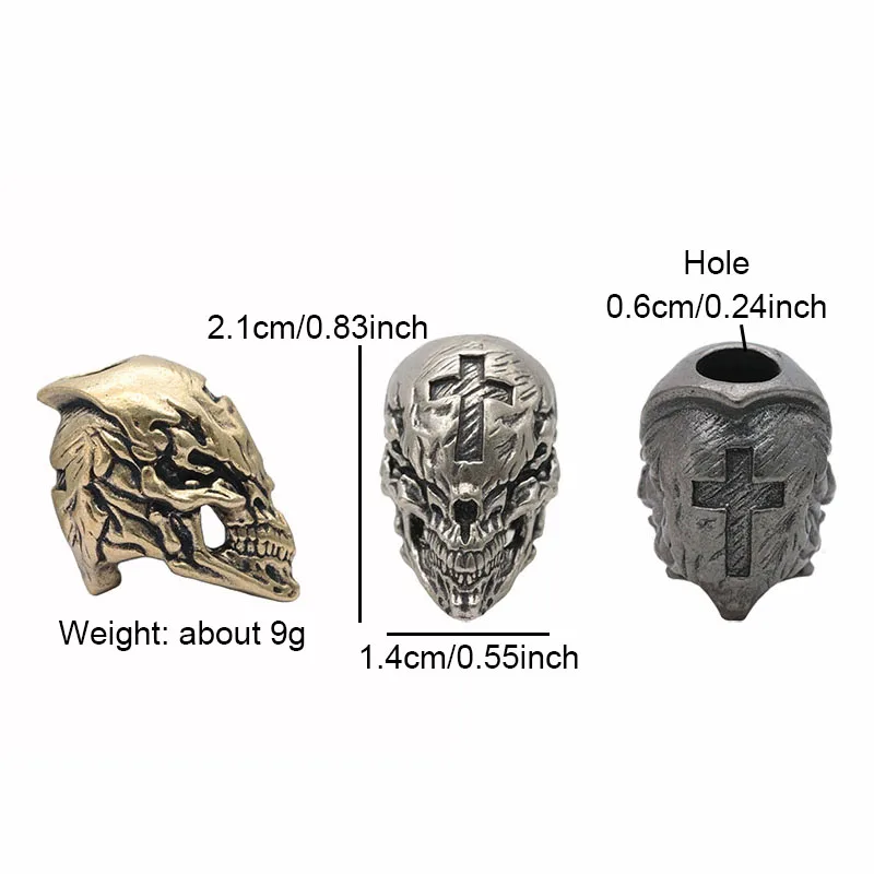 Cross Skull Head Brass Knife Beads EDC DIY Paracord Woven Bracelets Lanyard Pendants Accessories Outdoor Tool Hangings Trinkets