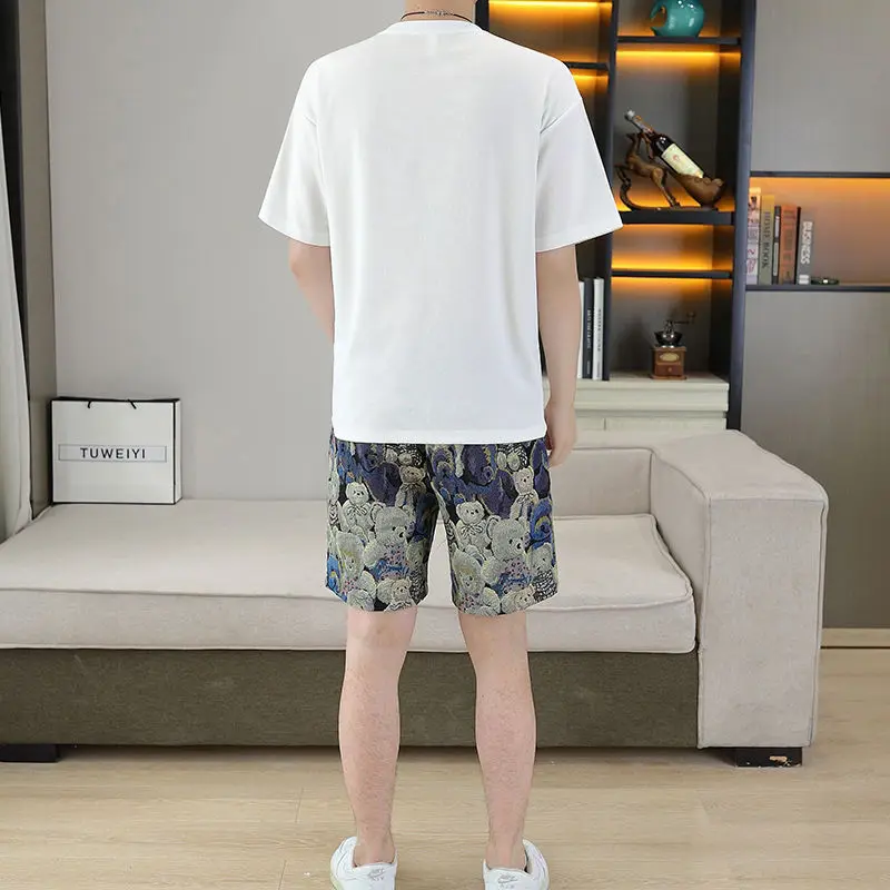 Men\'s summer 2024 new short sleeve shorts handsome casual suit men\'s set matching suit