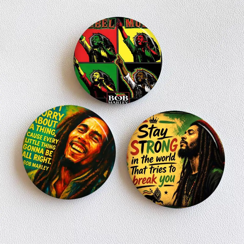 Bob Marley Reggae Music 58mm Handmade Brooch Cartoon Cosplay Badge On Backpack Jewelry Accessories Gifts