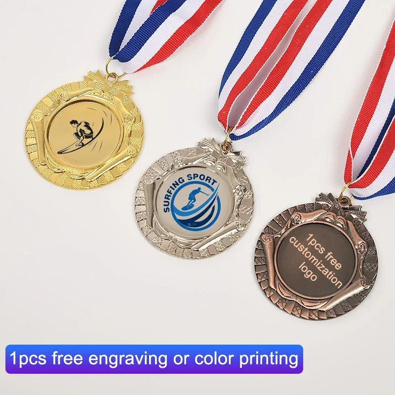 Free Customized Logo Medals 65MM Gold Silver Bronze Metal Medal Award Personalized Souvenir for Game Sports Competition Winner