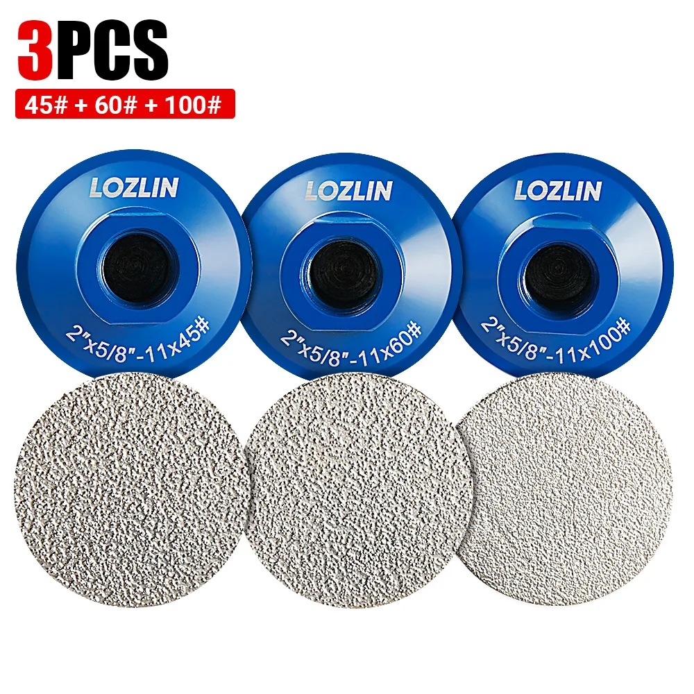 LOZLIN 3pcs Diamond Brazed Flat Grinding Head 5/8-11 Suitable For Marble Stone Wood Refinishing Edges for Grinding Polishing