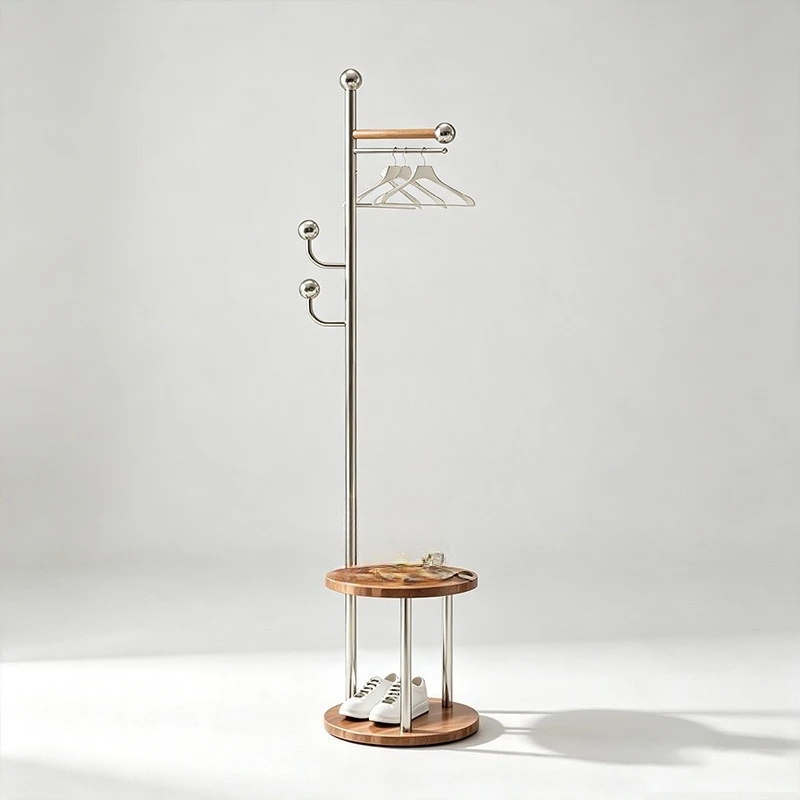 Floor-to-ceiling coat rack Gold double-layer solid wood disc storage hanger Entrance Bedroom clothing