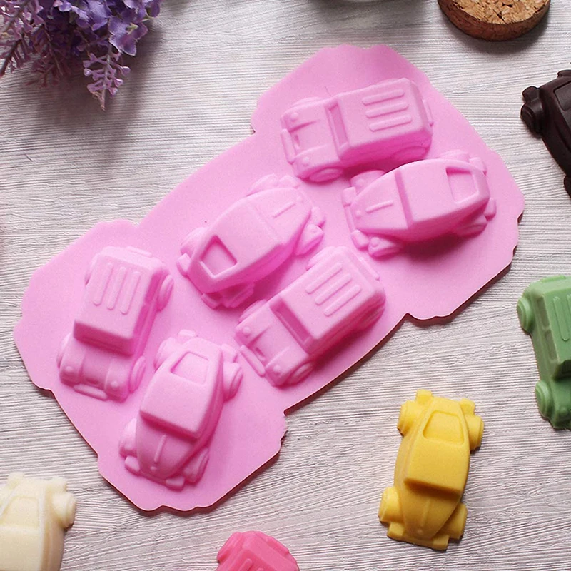 3D Car Silicone Mold Vehicle Soap Chocolate Candy Mould Cartoon Train Jelly Crayon Ice Cube Tray Cake Topper Decorating Tool