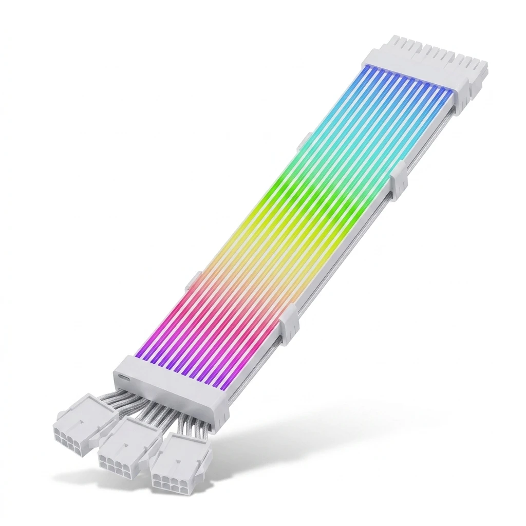 Flexible Braided ARGB 8+8+8Pin LED Extension Cable for GPU Gaming PC PSU -  Extension Cables with 90 Degree Connector