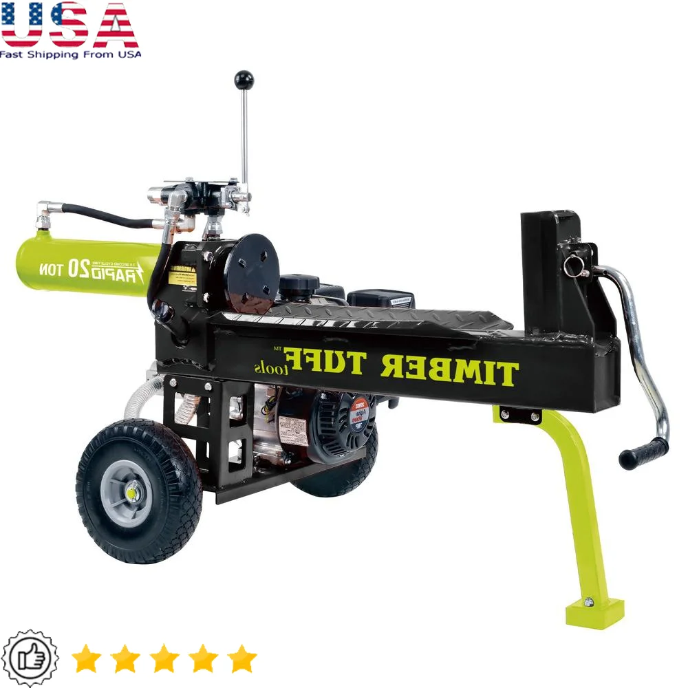 20 Ton Portable Gas Powered Log Splitter Machine Firewood Cutter 7HP Engine Rapid Cycle Maneuverable Wheels Accommodates Large