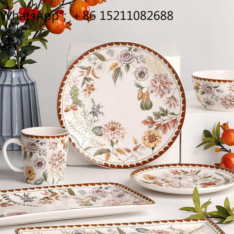LLY ceramic plate creative retro western food steak large flat plate household rectangular plate