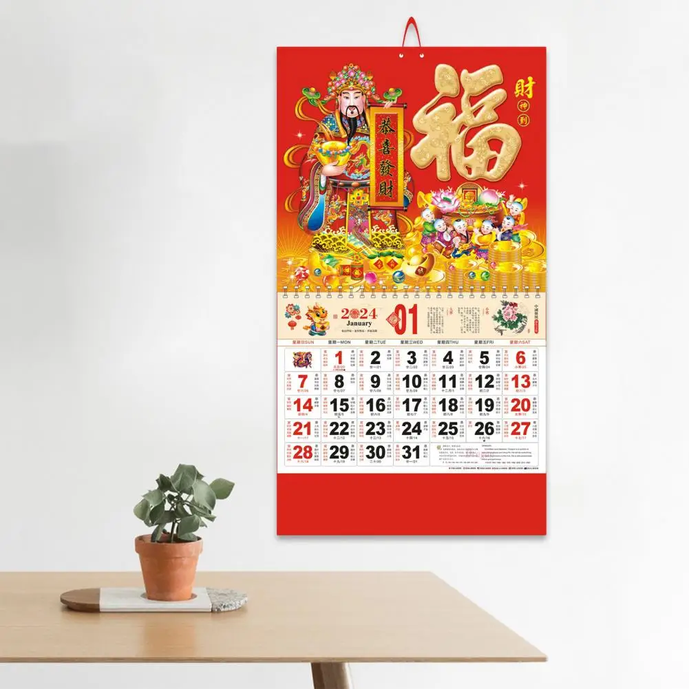 2024 Jahr Kalender traditioneller Kalender chinesische Neujahr Wandbehang Kalender traditionelle Mondjahr Dekor für zu Hause