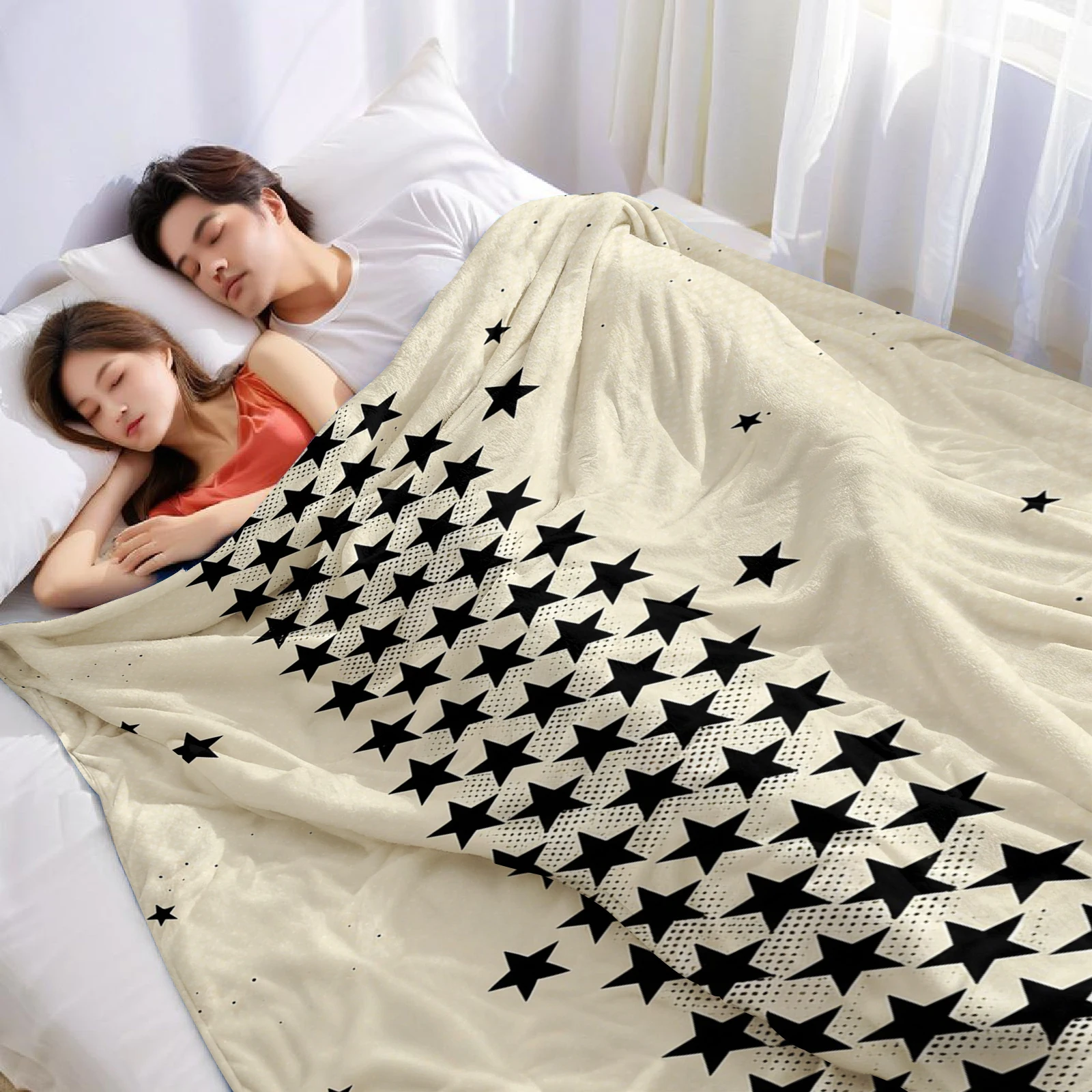 Star Vertical Strip Ultra Soft Sherpa Fleece Blanket Fluffy Warm Thick Throw for Sofa Bedroom Couch Holiday Home Decor Gift