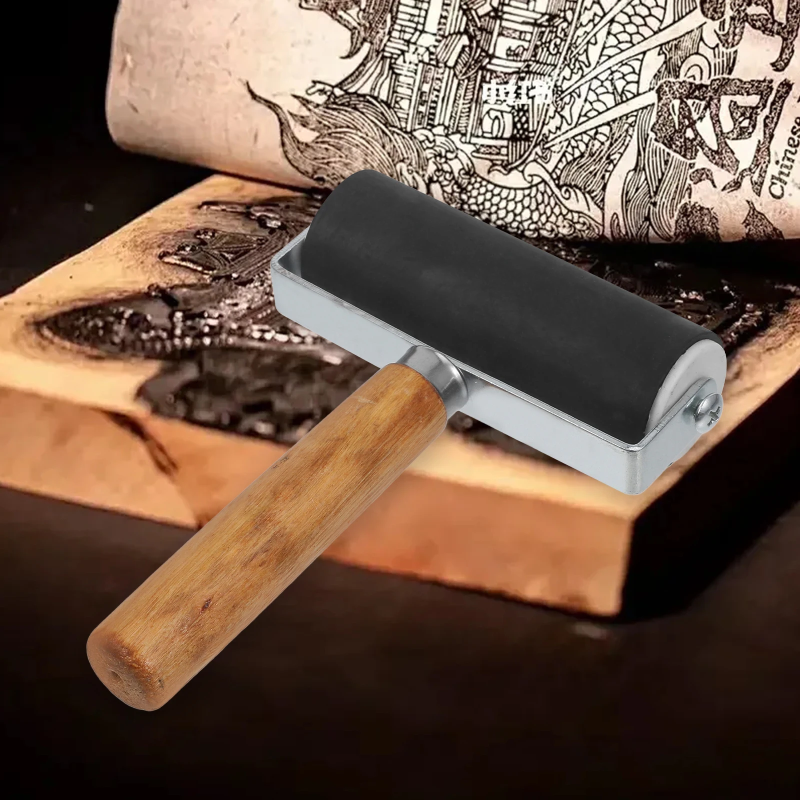 

Oil Ink Roller Tool For Printmaking Art Craft Rubber Stamping Painting Wood Handle Diy Supplies Teaching Equipment