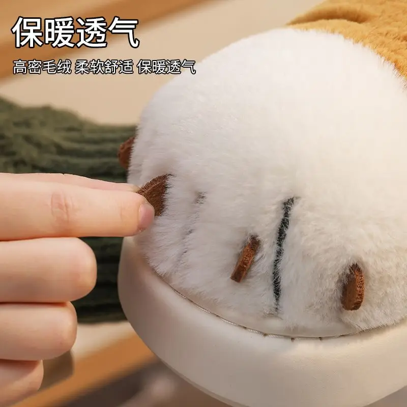 Cartoon Tiger Paw Slipper Women Winter Indoor Warm Fur Shoes Slides Cute Animals Plush Platform Design Claw Ladies Home Slippers