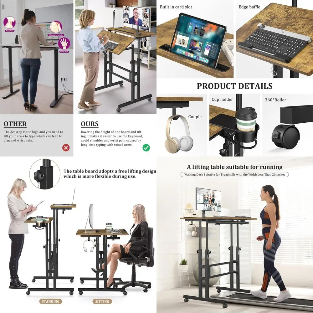 مكتب قائم محمول مع ارتفاع قابل للتعديل للحوسبة المتنقلة واستخدام وسادة المشي