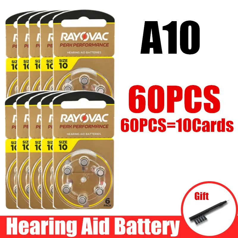 

60 шт. RAYOVAC PEAK аккумуляторы для слуховых аппаратов A10 ZA10 10A P10 PR70 Высокопроизводительный цинковый воздушный аккумулятор для мини-цифрового слухового аппарата